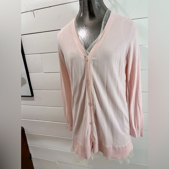 TWINSET baby pink cardigan  with tulle hem  size M - Picture 12 of 14